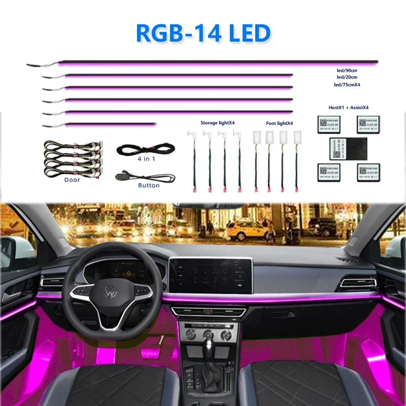 6/18 in 1 Led Acrylic Car Ambient Light RGB 64 213 Color Symphony Acrylic APP Streamer Atmosphere Lamp Kit One Zone Dual Zone