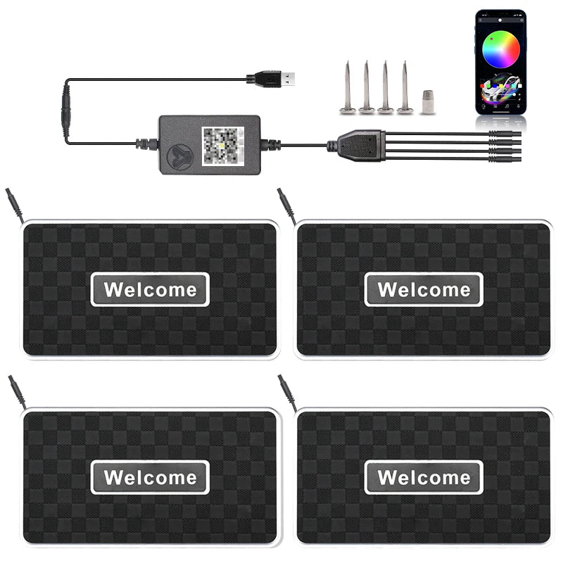 Symphony Car Foot Mat Ambient Light Welcome Logo App Control RGB Led Acrylic Car Interior Decorative Atmosphere Neon Lamp
