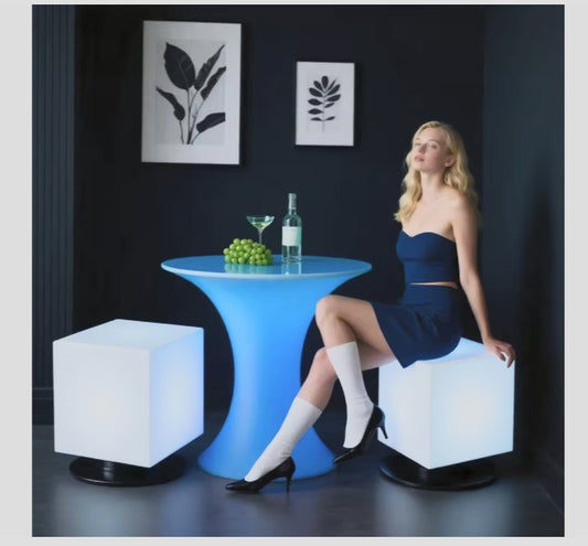 LED Cocktail Table - Foldable RGB LED Lighting Bar Counter With USB Charging Port