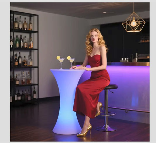 LED Cocktail Table - Foldable RGB LED Lighting Bar Counter With USB Charging Port