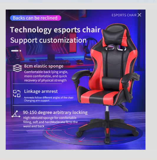RGB LED Gaming Chair - Reclining PU Leather Office Chair with Adjustable Height & 360 Swivel