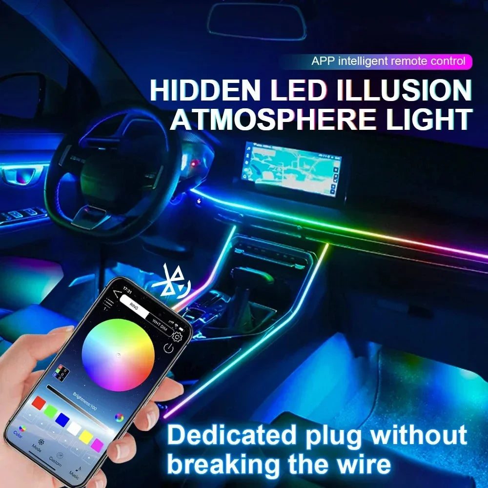 6/18 in 1 Led Acrylic Car Ambient Light RGB 64 213 Color Symphony Acrylic APP Streamer Atmosphere Lamp Kit One Zone Dual Zone