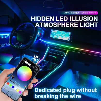 6/18 in 1 Led Acrylic Car Ambient Light RGB 64 213 Color Symphony Acrylic APP Streamer Atmosphere Lamp Kit One Zone Dual Zone