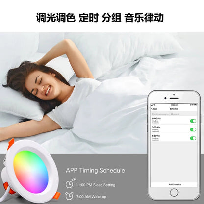 6Pack WiFi Intelligent LED Downlight RGBCW WiFi APP Controlled LED Downlight 3 Inch 5W 120V /220V AC, Dimmable RGBCW 2700-6500K Color Changing, Compatible with Alexa/Google, Ceiling Lights