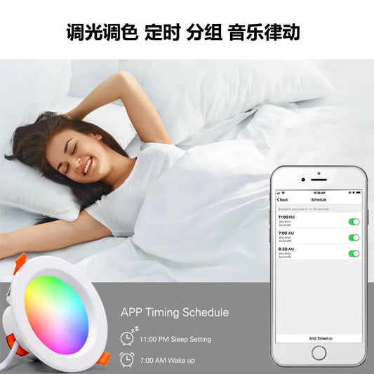 6Pack WiFi Intelligent LED Downlight RGBCW WiFi APP Controlled LED Downlight 3 Inch 5W 120V /220V AC, Dimmable RGBCW 2700-6500K Color Changing, Compatible with Alexa/Google, Ceiling Lights