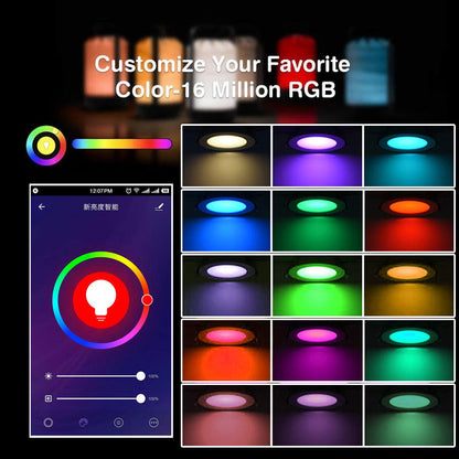 6Pack WiFi Intelligent LED Downlight RGBCW WiFi APP Controlled LED Downlight 3 Inch 5W 120V /220V AC, Dimmable RGBCW 2700-6500K Color Changing, Compatible with Alexa/Google, Ceiling Lights