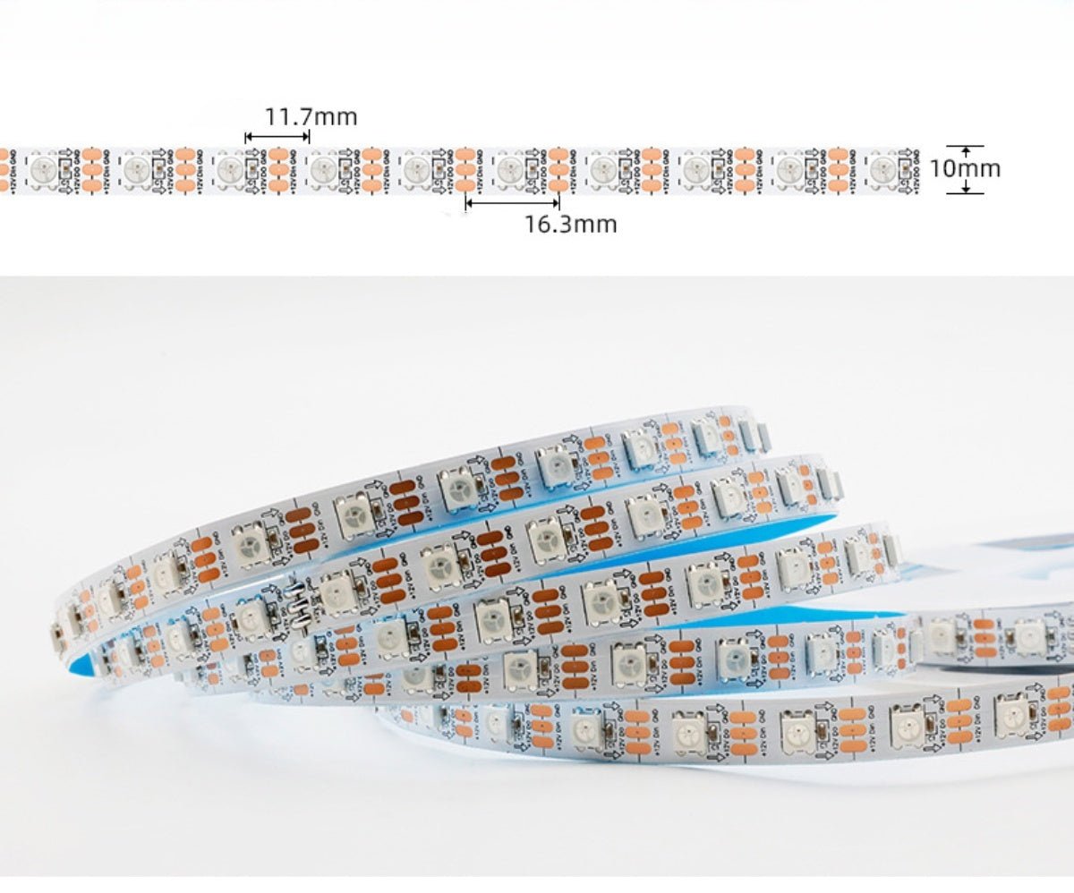 RGBIC LED Strip Light | WS2815 Individually Addressable | Breakpoint Resume | SMD5050 RGB | 60 LEDs/M | 5M (16.4FT) Roll | 12V DC | White/Black PCB | IP00/IP65/IP67 Options | Strip & Kit Packages