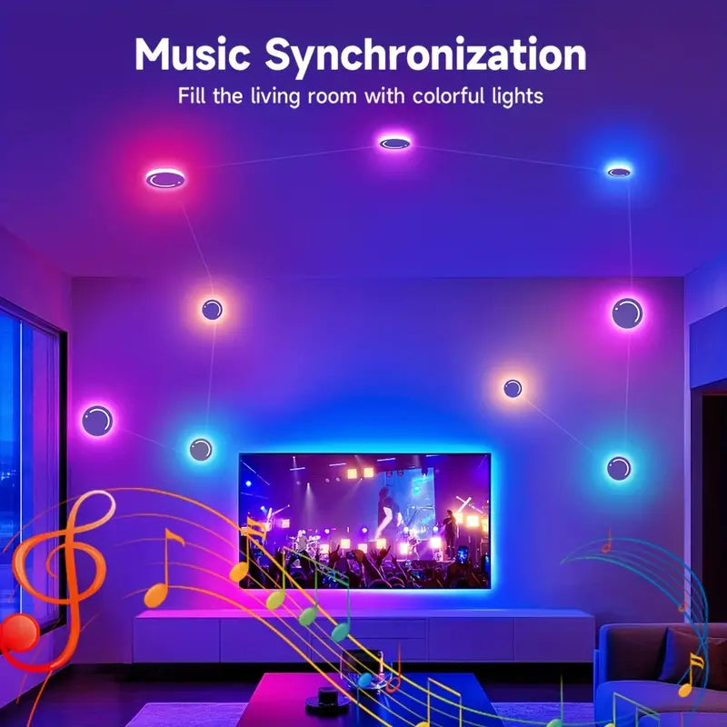 1 Set of 9pcs Romantic Atmosphere LED Lights, Smart RGB, APP Control, Unit Jump Dimming And Music Rhythm, Suitable for Banquet Hall Family Gatherings And Holiday Living Room Decoration, Easter, Mother'S Day And Christmas Gifts