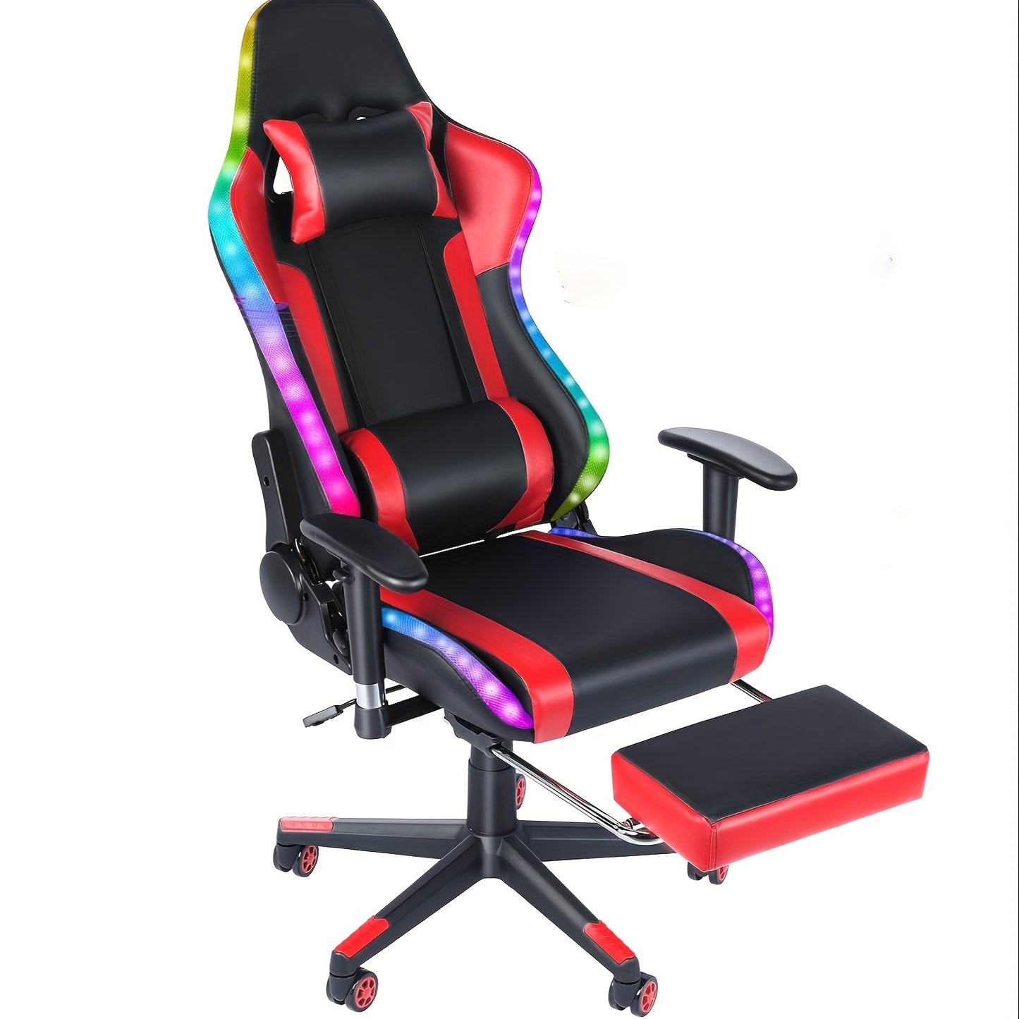 Gaming Chair With Footrest Office Desk Chair Ergonomic Gaming Chair PU Leather Reclining High Back Adjustable Swivel Lumbar Support Racing Style E-Sports Video Gamer Chairs
