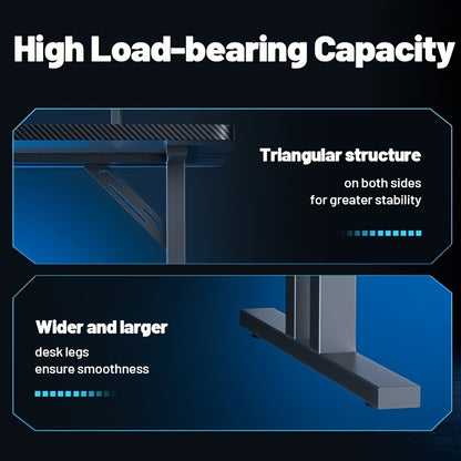HLFurniNova RGB LED Gaming Desk with Power Outlets And Monitor Stand, Ergonomic Computer Gaming Workstation, Large Carbon Fibre Tabletop Home Office Desk with Cup Holder And Headphone Hook, Black, Gaming Room Accessories, Gaming Room Decor, Workstation Setup, Modern Workstation, Stylish Gaming Table, Premium Workstation, Solid Wood Desk, Streamers, Pc Gamers