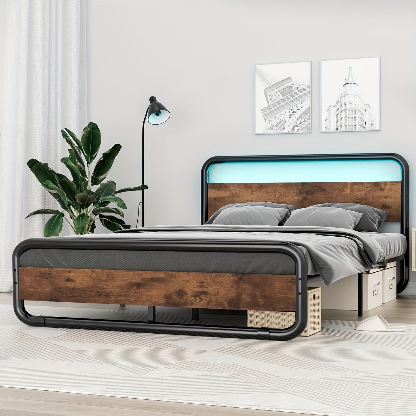 Sturdy Metal Bed Frame with LED Lighting - Heavy-Duty, Under-Bed Storage, No Box Spring Needed, Mattress Foundation, Durable, Easy Assembly, Space-Saving Design