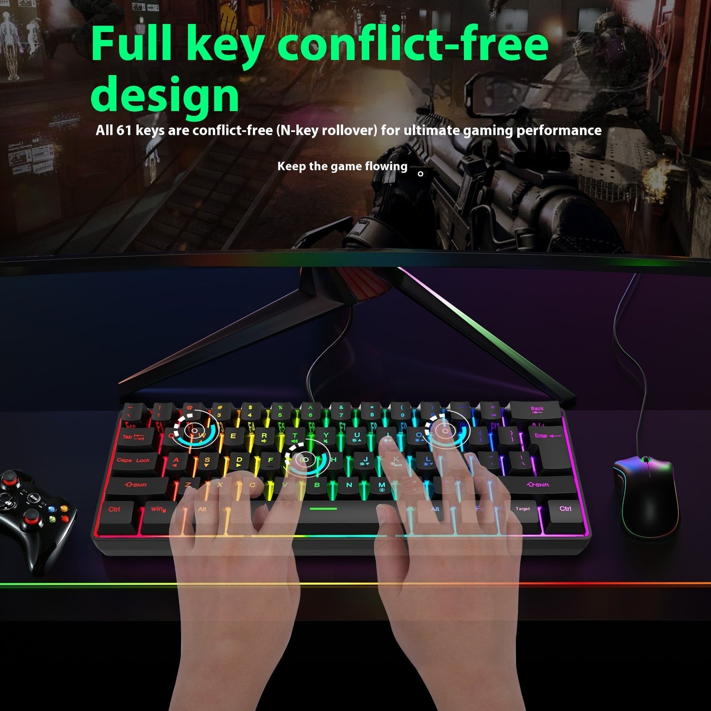 RGB Illuminated Keyboard - Compact Wireless Charging Keyboard With Colorful Backlit Keys