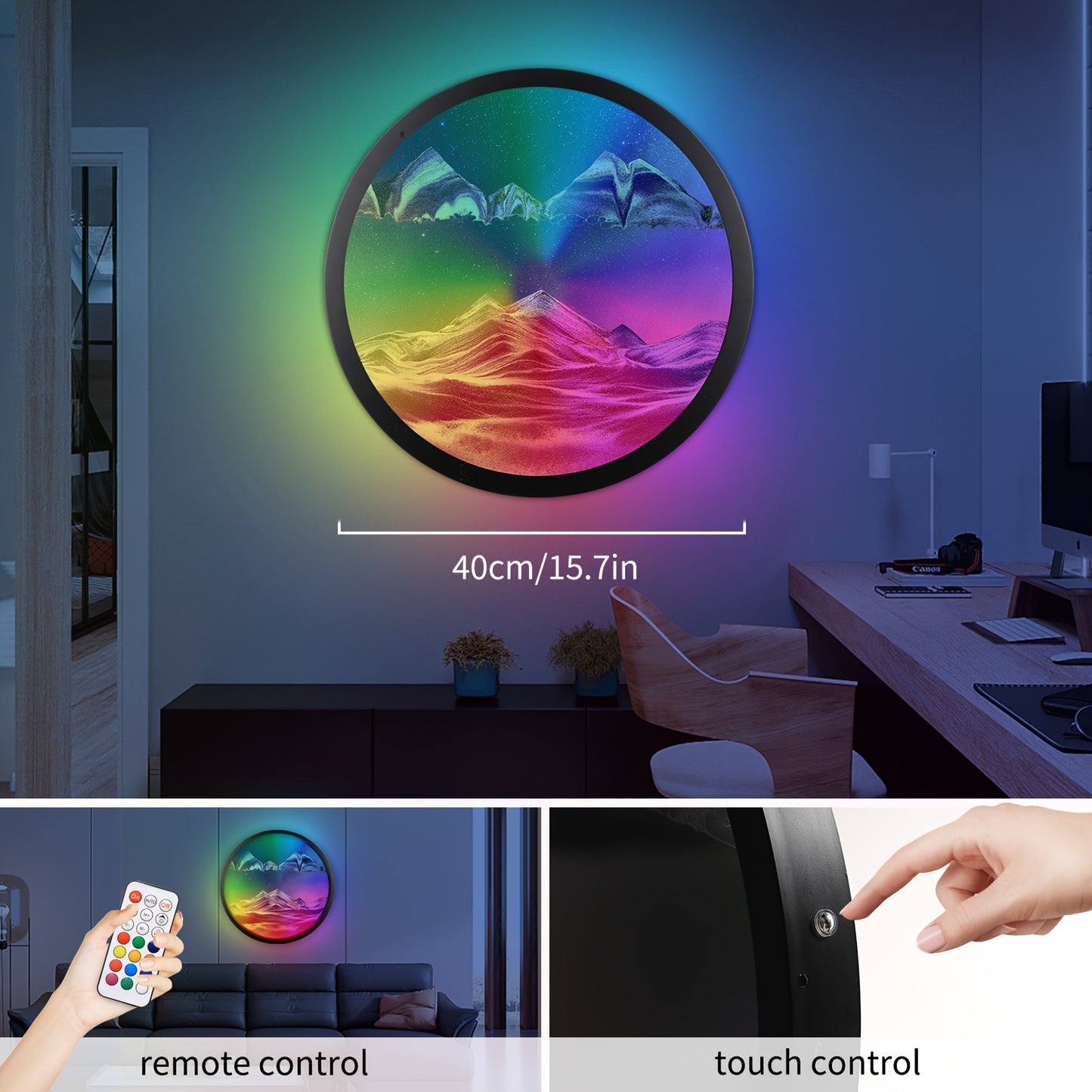 Moving Sand Art With LED Wall Sconce, Sand Art Wall Mounted Lamps, Battery Operated Wall Sconce With Remote Control, 16 RGB Colors Changeable Dimmable, Touch Control Wall Decor