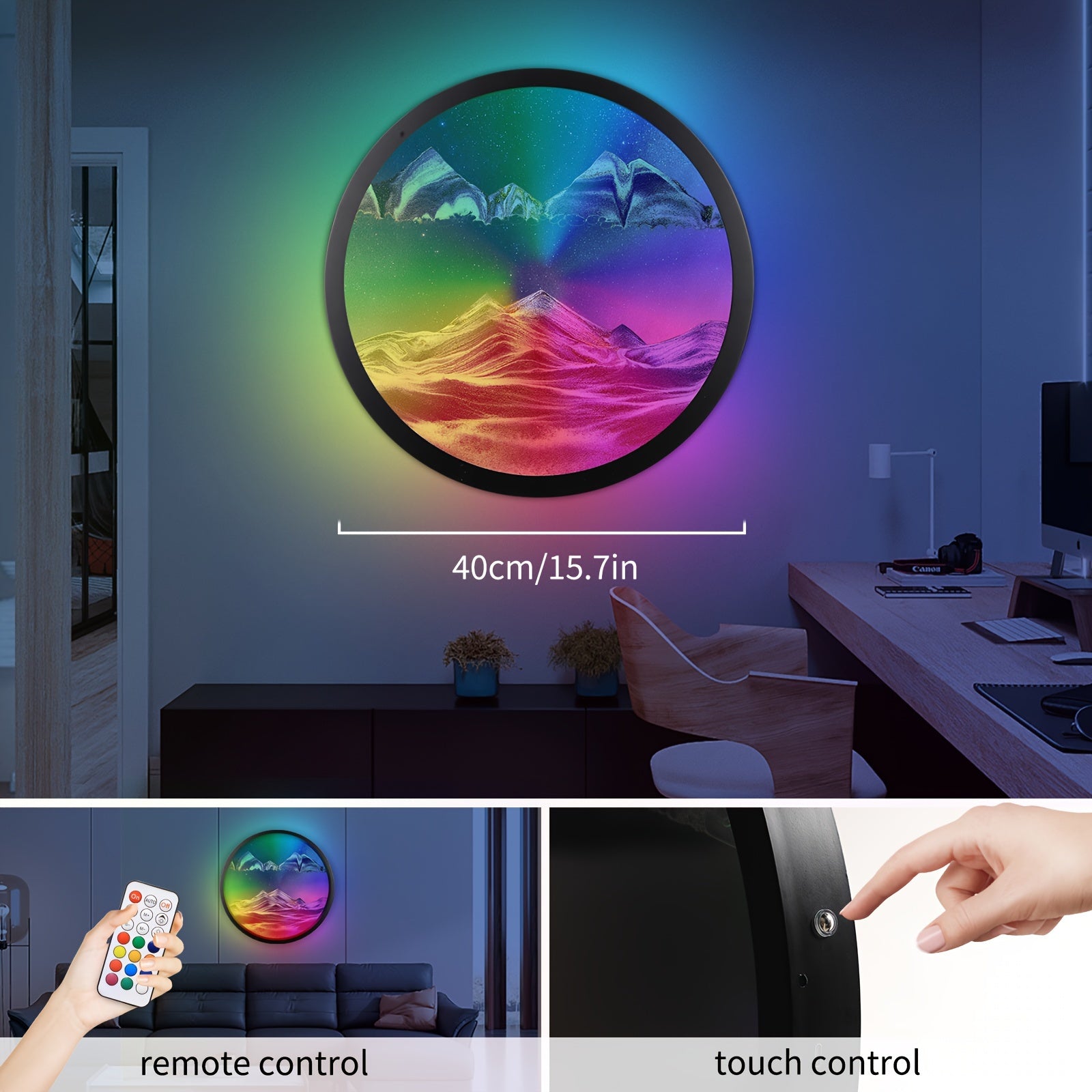 Moving Sand Art With LED Wall Sconce, Sand Art Wall Mounted Lamps, Battery Operated Wall Sconce With Remote Control, 16 RGB Colors Changeable Dimmable, Touch Control Wall Decor