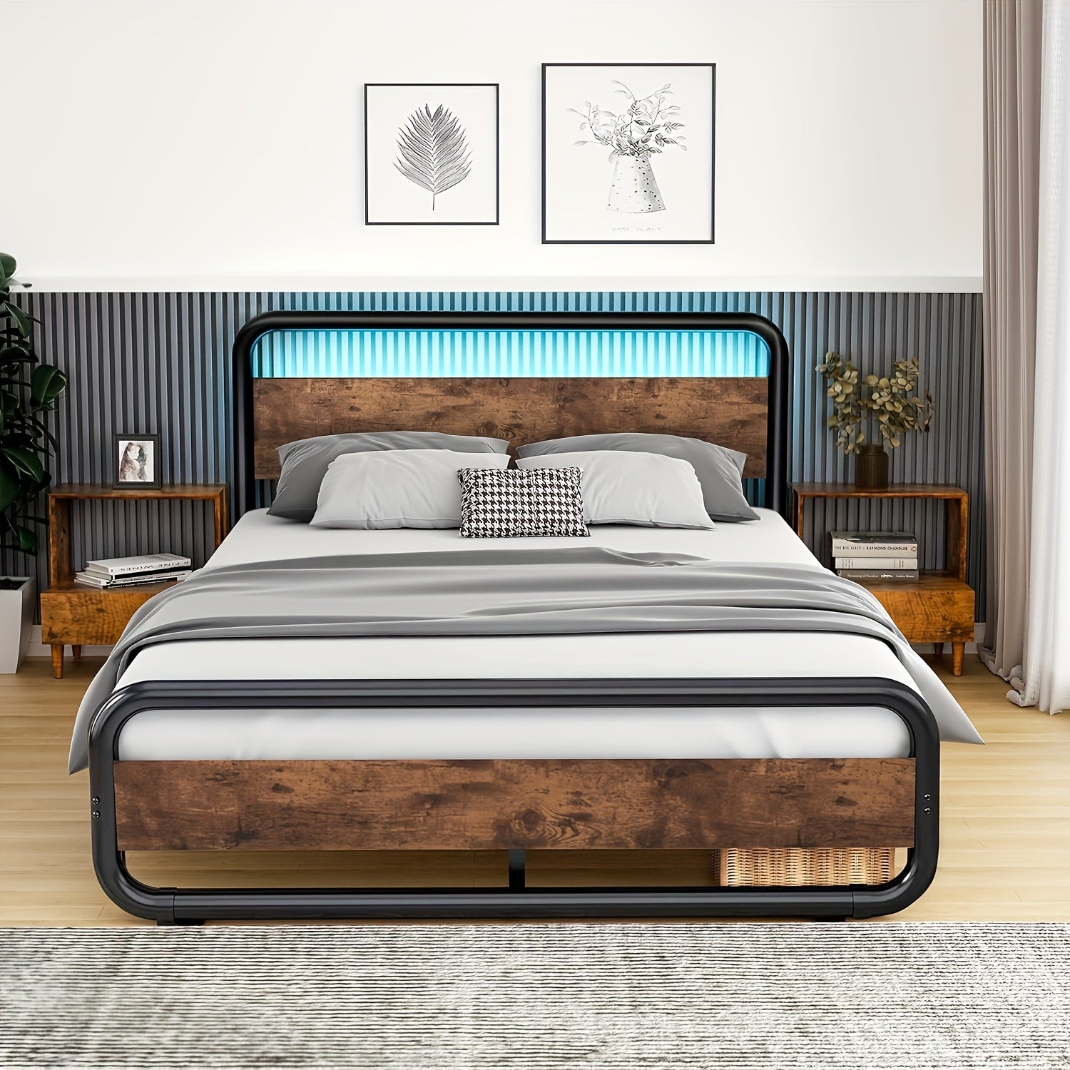 Sturdy Metal Bed Frame with LED Lighting - Heavy-Duty, Under-Bed Storage, No Box Spring Needed, Mattress Foundation, Durable, Easy Assembly, Space-Saving Design