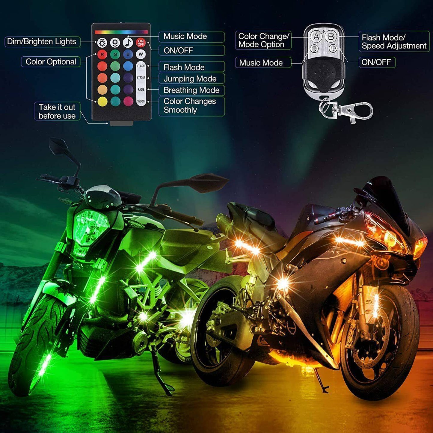 Motorcycle Led Light Kit - RGB Underglow Lights With App Control & Waterproof Design