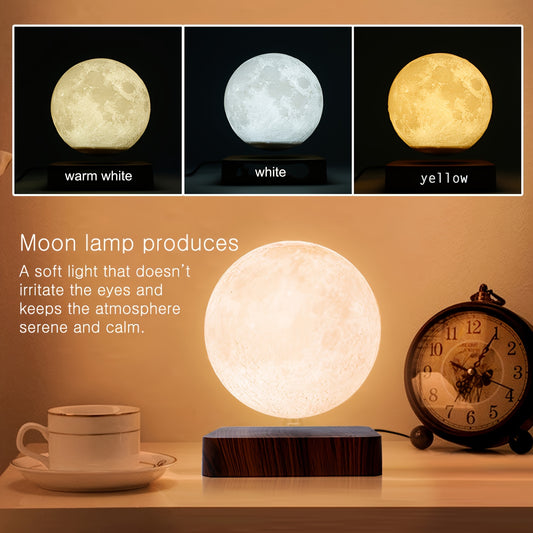 Levitating Moon Lamp, Magnetic Floating Moon Lamp Spinning Luna Night Light with 3 Color Modes, for Home Office Desk Decor, Bedroom Unique Lamps, Cool Tech Gadgets Gift, Lamp For Bedroom, Table Lamp For Bedroom, Lamps For Bedroom