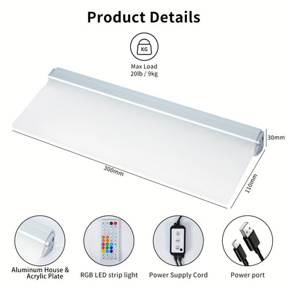 LED RGB SMART Floating Shelf Light, Work with App And Remote Control,, Aluminum Wall Mounted Acrylic Holding Plate Emitting Shelves for Living Room, Gaming Room, Bathroom Bedroom, 2sets, Can Support Upto 20lbs, Smart Home Storage, Remotecontrolled Shelf, Sleek Wall Shelf, Contemporary Design, Aluminum Construction, Highquality Acrylic, Adjustable Shelving, Iot Shelf Light, Home Organizers, Gamers Setup