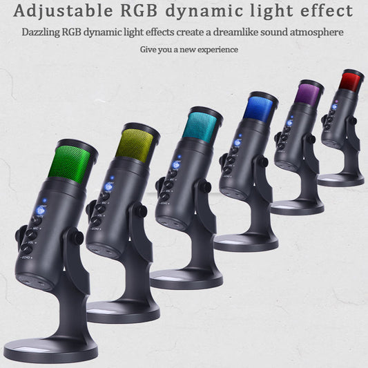 Condenser Microphone with RGB Ambient Light - Adjustable Color Mic Black Design