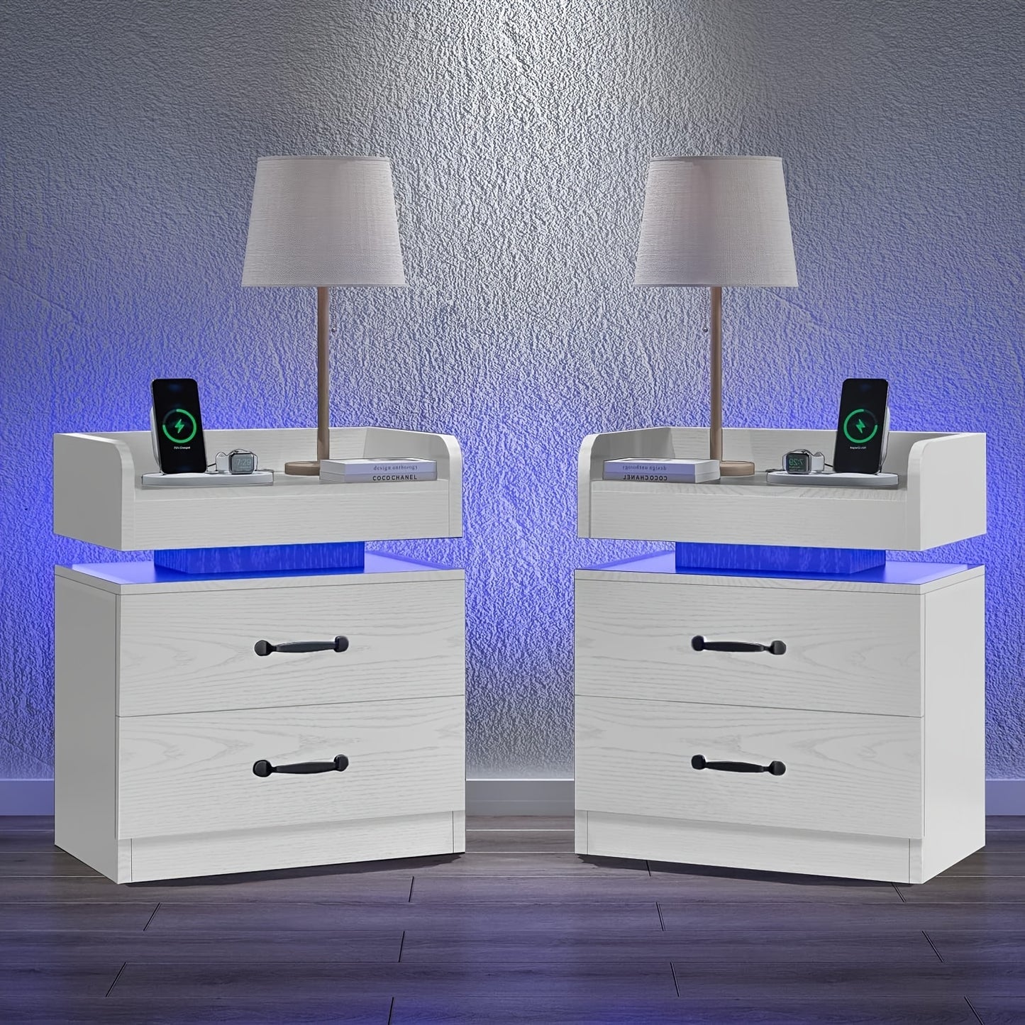 Halloween Decoration Nightstand With Charging Station, Night Stand With LED Lights, Modern Led End Table Nightstand For Bedroom, Night Stand With 2 Drawers, Bed Side Table With Storage For Living Room, White/Black/Grey