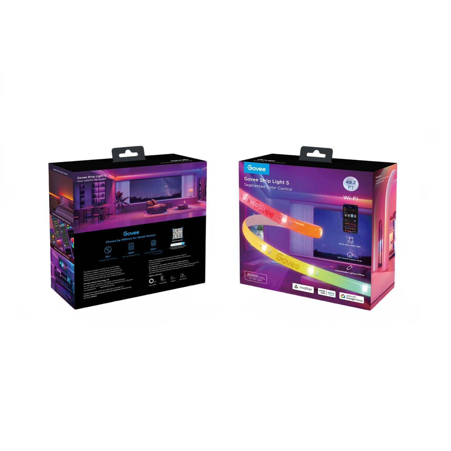 Govee RGBICW Wi-Fi LED Strip Light, 49.2ft, Smart App Control, Multicolor for Bedroom & TV Backlight