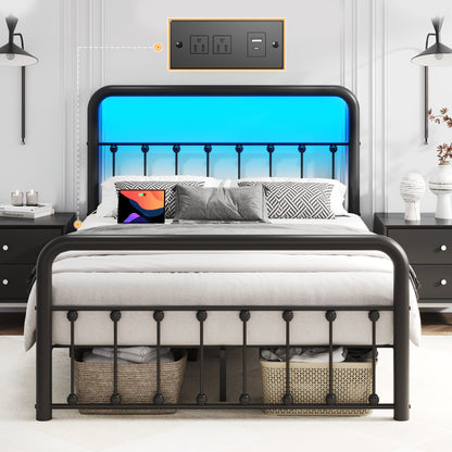 [Victorian Bed Frame] Classic Metal Platform Bed Frame Mattress Foundation with Victorian Style Iron-Art Headboard And Footboard/Under Bed Storage/No Box Spring Needed/Twin & Full & King Size, Bedroom Storage Solution, Underbed Organization System, Victorian Bed Frame, Iron Art Headboard Bed, Victorian Style Furniture, Classic Metal Design, Heavy-Duty Foundation, Durable Bed Frame, Small Space Dwellers, Apartment Renters