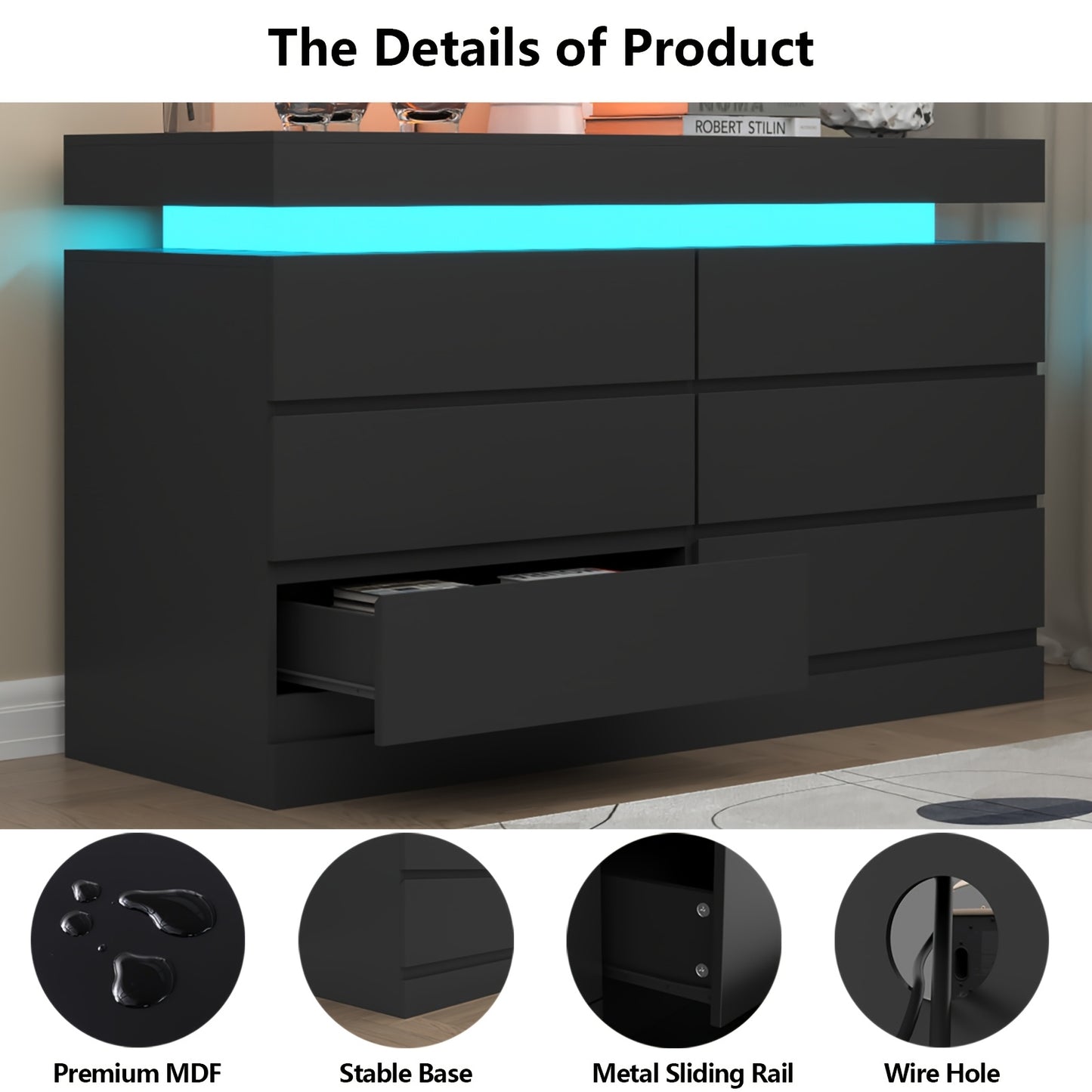 Dresser For Bedroom With 6 Drawers, Closet Organizers And Storage, Modern Chest Of Drawers, Double Dresser With Power Outlet & Led Lights, Wide Drawer Organizer Cabinet For Living Room, Entryway, Hallway, Storage Drawer Units