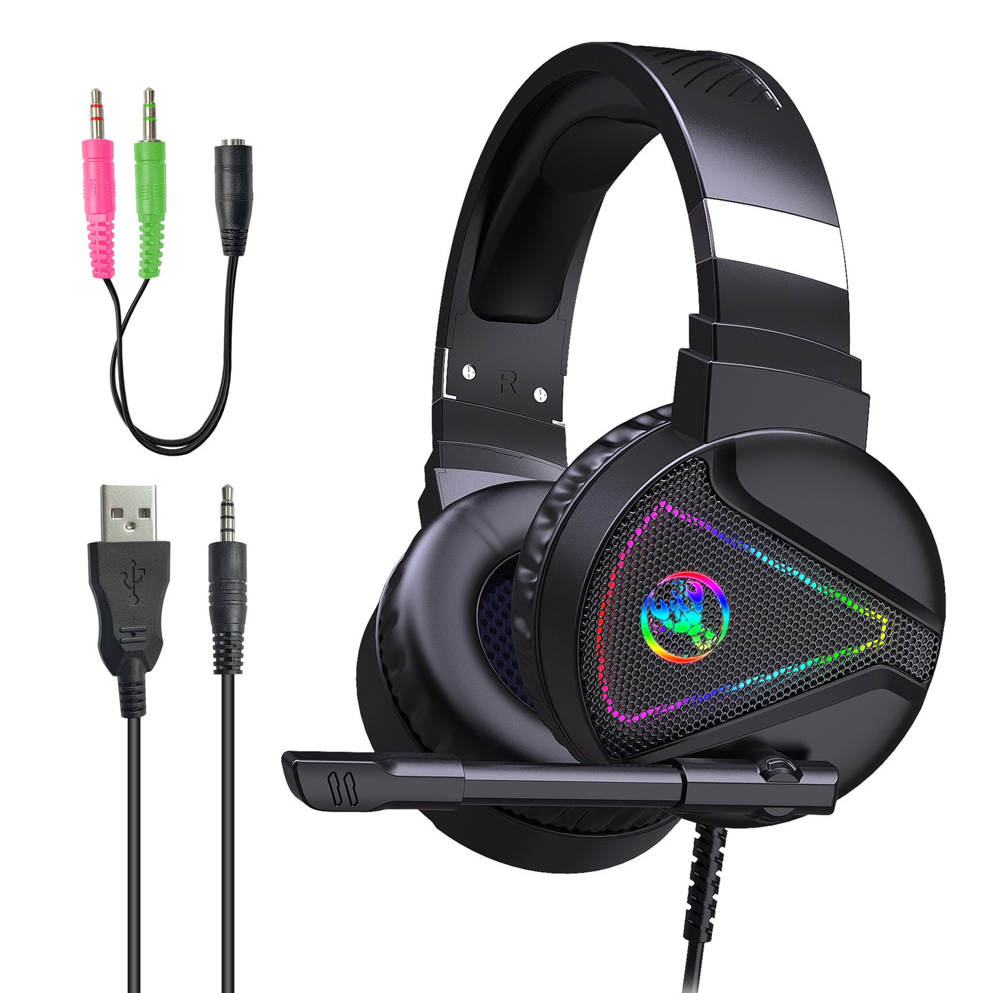 RGB Gaming Headset - Wired ABS Material Headphones With Mic, USB Plug