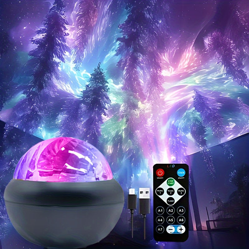 LED Aurora Ground Light With Remote Control- 360 ° Magic Sphere Projection Lamp, USB Powered Standing Night Light Suitable For Bedroom, Office, Party Decoration, Adjustable Brightness, Perfect Gift For Festivals/Birthdays, Christmas Gift