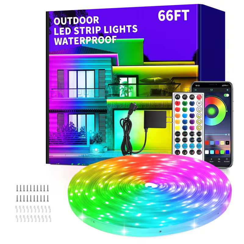 400ft Outdoor LED Light System with App & Remote Control, IP67 Waterproof Rating, Music Sync Smart Outdoor with 24/7 Timing, Dynamic Color Changing LED with Single-Tap Color Selection, Compatible with Alexa/Assistant, for Christmas/Halloween/Party Decorations, Long-Range LED for Home, Garden, Driveway, Fence, Balcony, Eaves, Walls