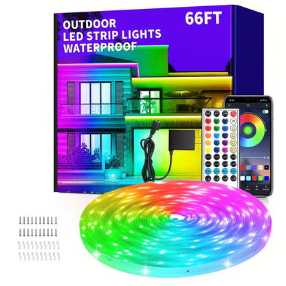 400ft Outdoor LED Light System with App & Remote Control, IP67 Waterproof Rating, Music Sync Smart Outdoor with 24/7 Timing, Dynamic Color Changing LED with Single-Tap Color Selection, Compatible with Alexa/Assistant, for Christmas/Halloween/Party Decorations, Long-Range LED for Home, Garden, Driveway, Fence, Balcony, Eaves, Walls