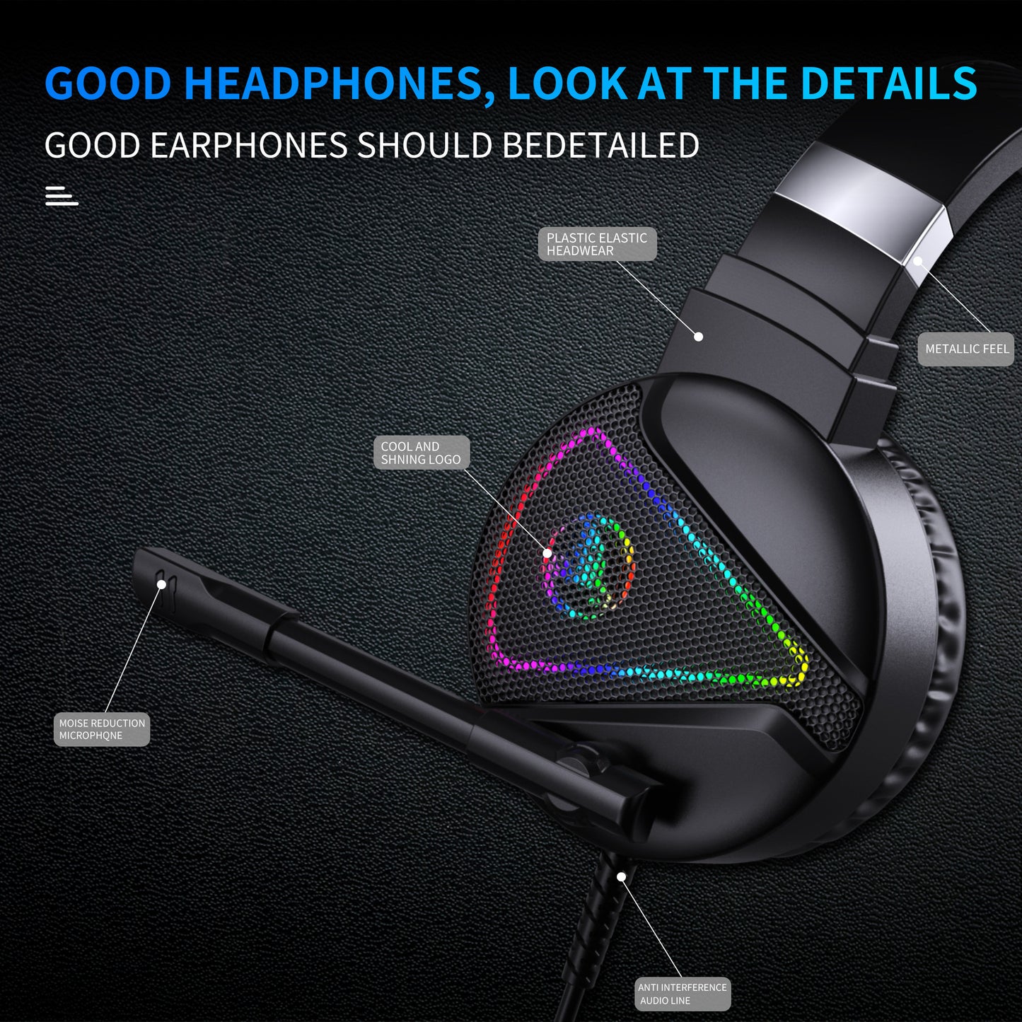 RGB Gaming Headset - Wired ABS Material Headphones With Mic, USB Plug