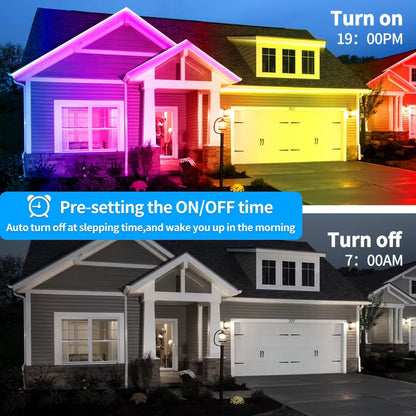 400ft Outdoor LED Light System with App & Remote Control, IP67 Waterproof Rating, Music Sync Smart Outdoor with 24/7 Timing, Dynamic Color Changing LED with Single-Tap Color Selection, Compatible with Alexa/Assistant, for Christmas/Halloween/Party Decorations, Long-Range LED for Home, Garden, Driveway, Fence, Balcony, Eaves, Walls