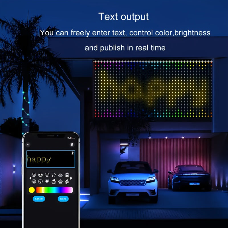 Intelligent APP-controlled Curtain Lights, Multiple Patterns Available, Letters, Numbers, Music Rhythms. Smart Lighting Decorations Suitable For Decorating Bedrooms, As Well As For Christmas, Halloween, Weddings, Parties and Other Festive Occasions