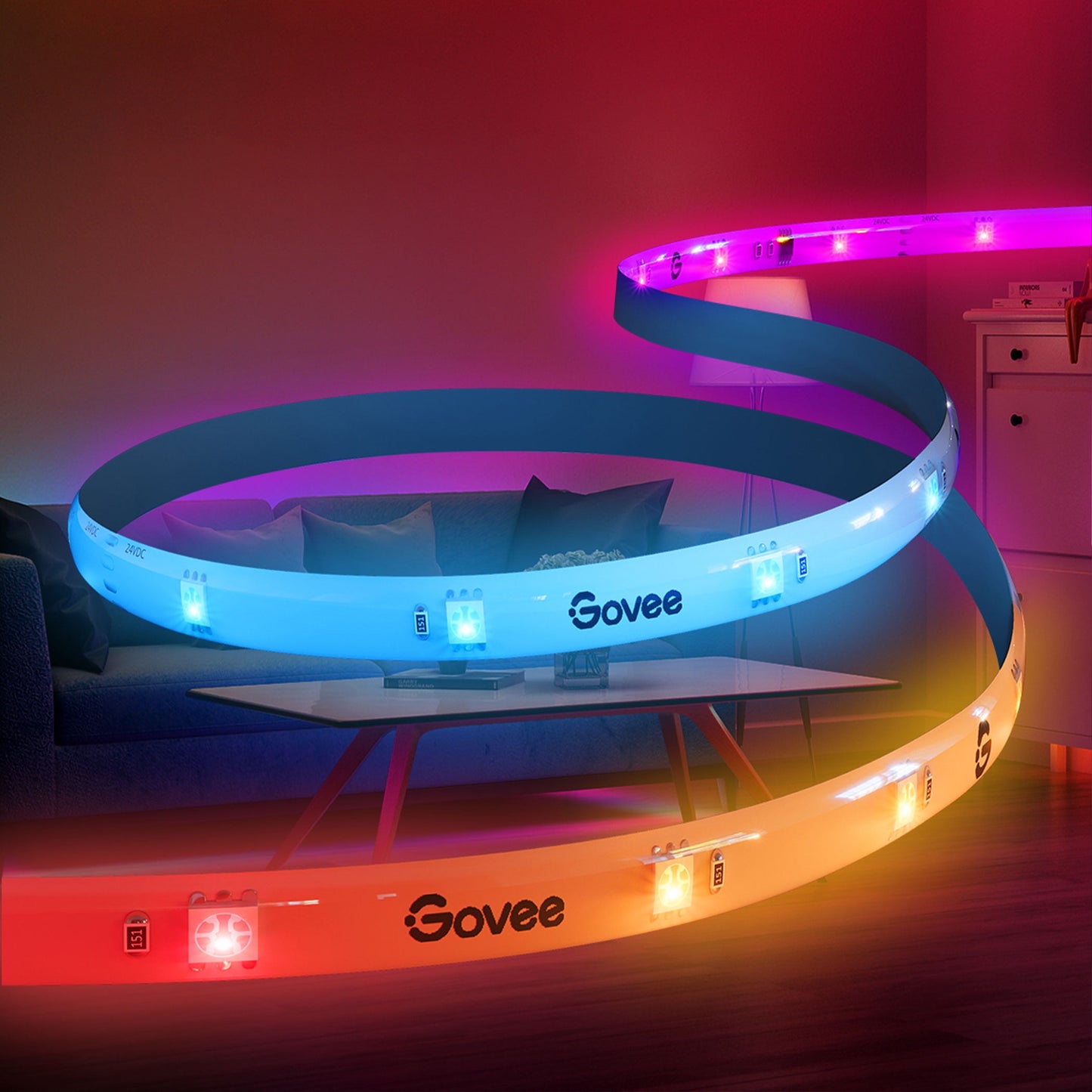 Govee RGBICW Wi-Fi LED Strip Light, 49.2ft, Smart App Control, Multicolor for Bedroom & TV Backlight