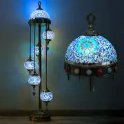 56/77 Inch Gorgeous Turkish Mosaic Floor Lamp with Colorful Globe Lampshade And Upgraded Colored Glass Top Shade, Metal Base, Contains LED Light, Suitable for Home Decoration