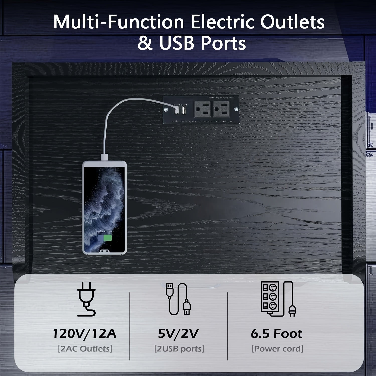 Halloween Decoration Nightstand With Charging Station, Night Stand With LED Lights, Modern Led End Table Nightstand For Bedroom, Night Stand With 2 Drawers, Bed Side Table With Storage For Living Room, White/Black/Grey