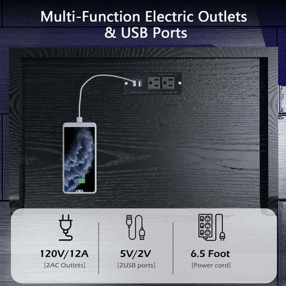 Halloween Decoration Nightstand With Charging Station, Night Stand With LED Lights, Modern Led End Table Nightstand For Bedroom, Night Stand With 2 Drawers, Bed Side Table With Storage For Living Room, White/Black/Grey