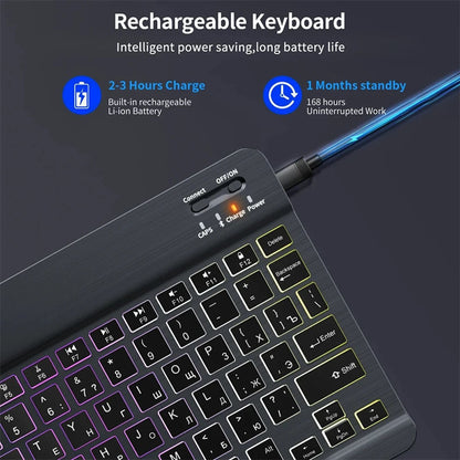 Wireless Bluetooth Keyboard - RGB Backlight, Compact 10 Inch Portable Design