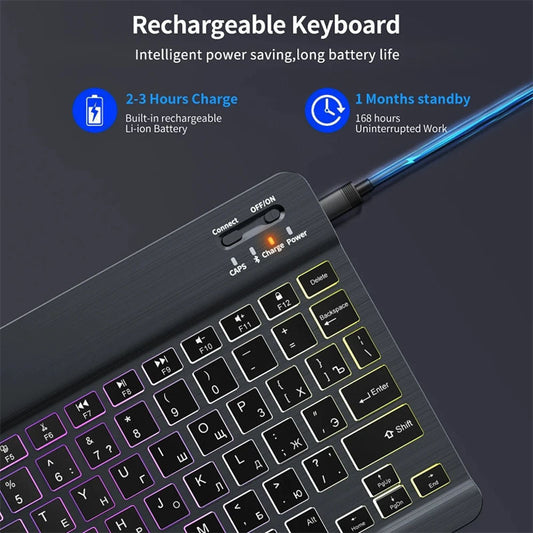 Wireless Bluetooth Keyboard - RGB Backlight, Compact 10 Inch Portable Design