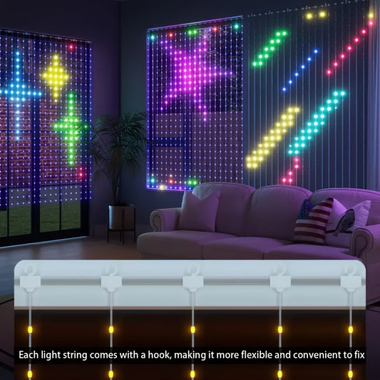 Intelligent APP-controlled Curtain Lights, Multiple Patterns Available, Letters, Numbers, Music Rhythms. Smart Lighting Decorations Suitable For Decorating Bedrooms, As Well As For Christmas, Halloween, Weddings, Parties and Other Festive Occasions
